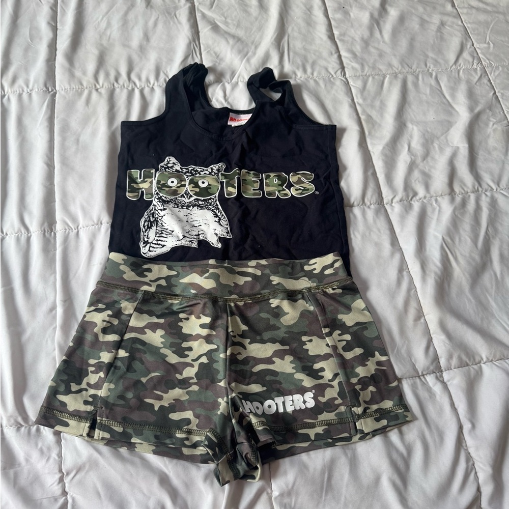 Hooters Black Tank Top with Green Camo Shorts